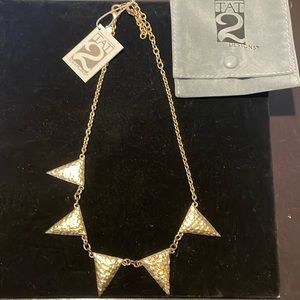 NWT TAT2 Triangle Necklace Hammered Gold, Brass & Rhinestone